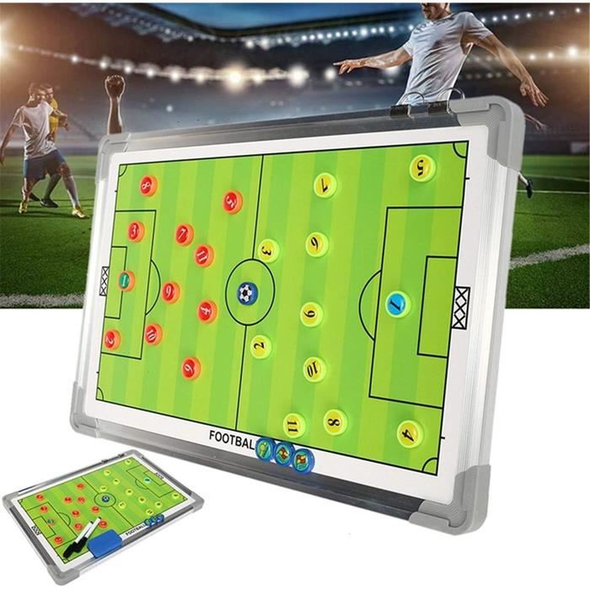 Tableau tactique de football, tableau tactique des entraîneurs de football avec trépied, carnet de tactiques magnétiques de football portable avec