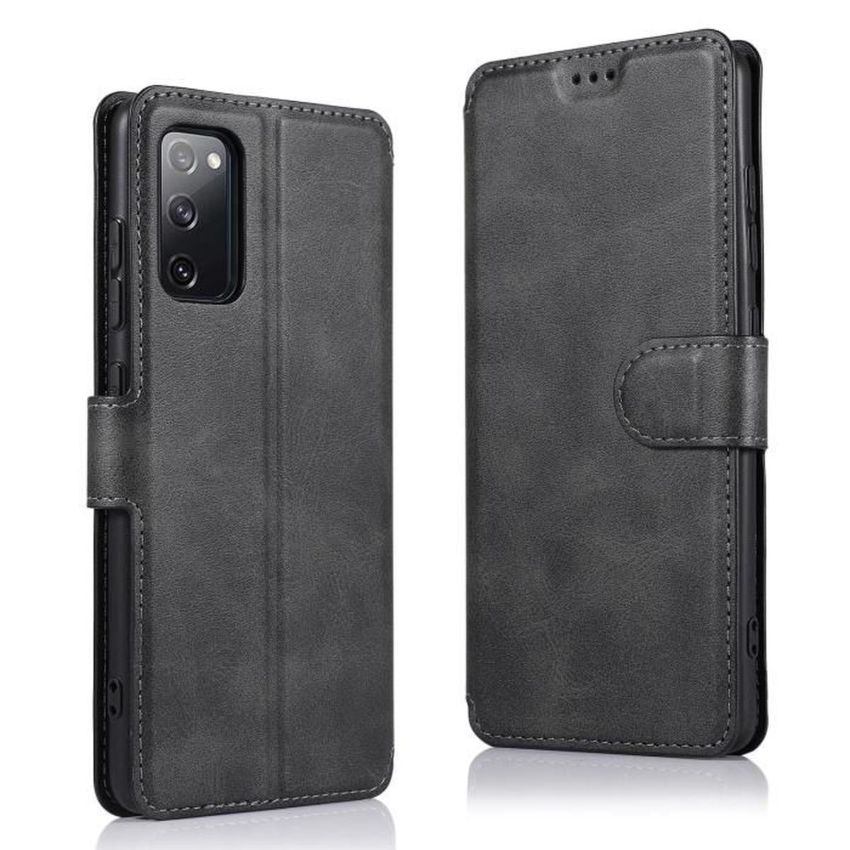 Pochette pour Monnaie Crochet Portefeuille en Cuir Polyuréthane Etui pour Samsung Galaxy S20 FE 5G Housse en Cuir de Protection BEZ Coque Samsung S20 FE Gris Fermeture Magnétique