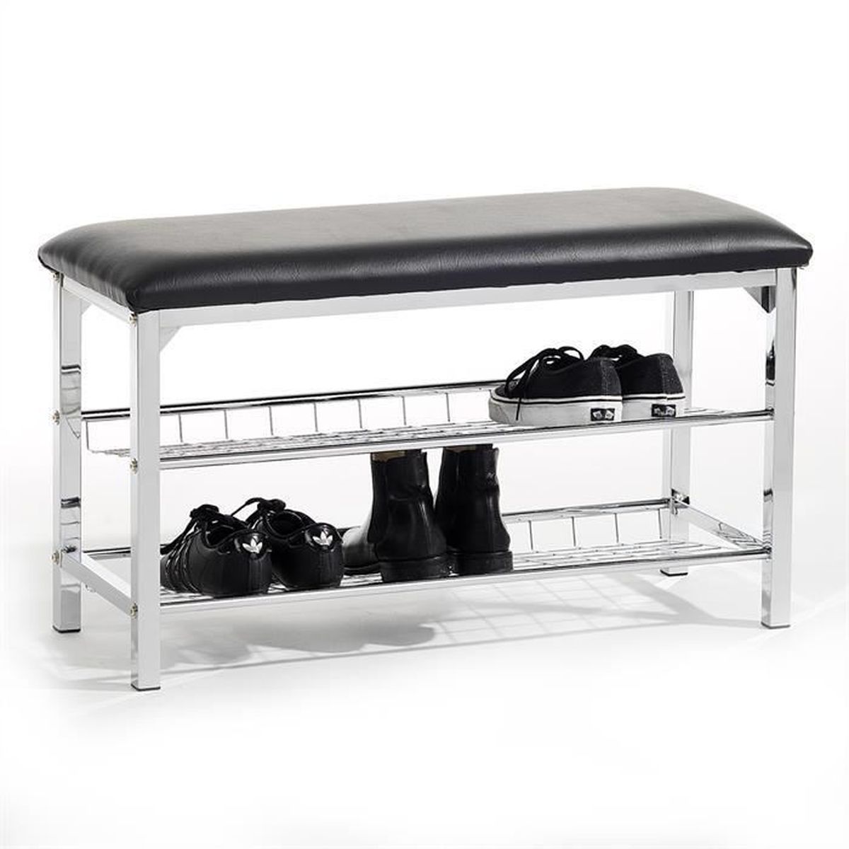 Meuble à chaussures INA banc avec assise et 2 étagères en métal chromé