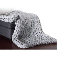 Plaid en grosse maille tricotée, jeté de canapé en polyester tissé à la main,100X150, gris