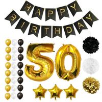 Ballons Happy Birthday 50ème Anniversaire, Fournitures & Décorations par Belle Vous - Set tout-en-un - Gros Ballon Aluminium 50 Ans 