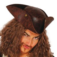 Tricorne - Chapeau Pirate en Faux Cuir - Modèle Pirate - Marron - Adulte - Extérieur