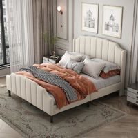 Lit Rembourré - DRIPEX - 140 x 200 cm - Velours - Beige - Cadre de lit avec tête de lit et sommier à lattes