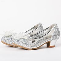 Ballerines à Talon Enfant Filles - Marque - Modèle - Gris - Argent - Chaussures de Princesse