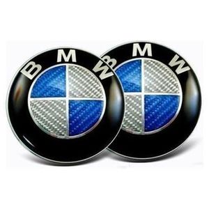 INSIGNE MARQUE AUTO 82mm +74mm BMW Emblème Carbone Bleu Badges Logo Ca