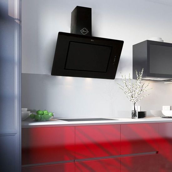 Hotte Aspirante Murale Inclinée 80 Cm Noir - GURARI GCH 286 BL Prime - 1000 M³/h - Verre Noir - Touch Control & Télécommande - Classe A