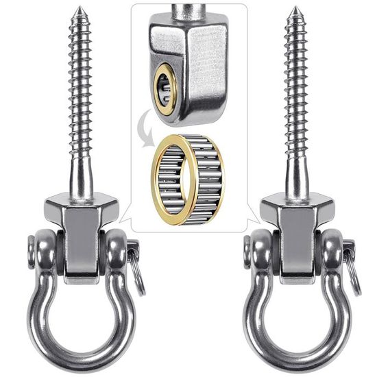 HOMPER Crochet Ressort Hamac 360° - 300 Kg, Mousquetons M10, Anneau Rotatif, Acier Inox 304