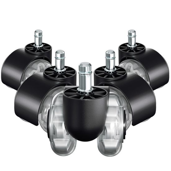 Kwmobile Lot De 5 Roulettes Pour Chaise De Bureau 11/50 Mm - Roues Silencieuses Sol Dur - Noir - Remplacement Facile