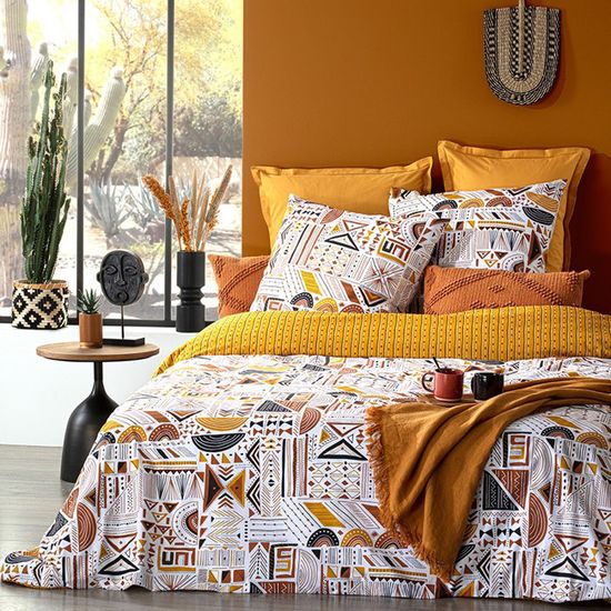 Dessus De Lit Atmosphera Tressé Jaune Moutarde - 260x240 Cm + 2 Taies Assorties - Déco Chaleureuse