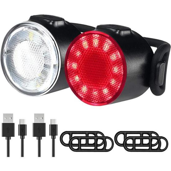 Kit Éclairage Vélo USB Rechargeable 2 Ensembles - Phare 200 Lumens Et Feu Arrière IPX5 Étanche