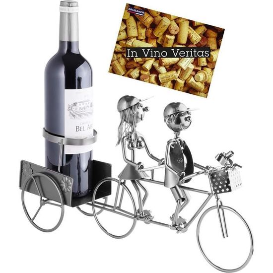 Porte-bouteille Vélo Tandem Couple - Métal Décoratif - Carte Inclus - Idée Cadeau Originale