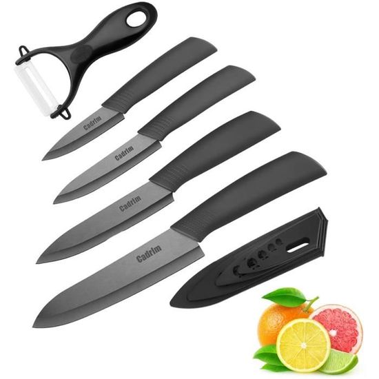 Couteau en céramique ,Cadrim Ensembles de couteaux de cuisine Couteaux chef pour Couper Fruits Légumes Viande 5pcs/Set Noir