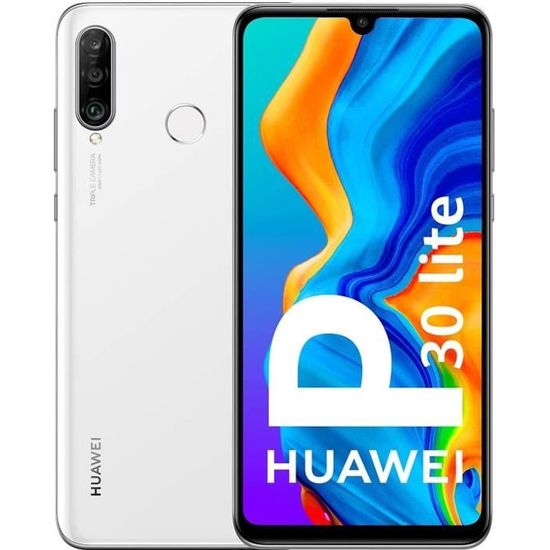 Huawei P30 Lite Smartphone débloqué 4G (6,15 pouces - 128Go - Double Nano SIM - Android 9.0) Blanc nacré [Version Française]