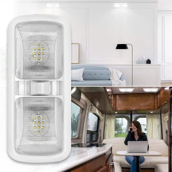 Obeaming Plafonnier LED 12V Camping-Car Dimmable Panneau Lumineux Pour Bateau Camion Van Éclairage Intérieur, 185mm 9W 24V Montage En Surface Avec 5000k/Lumière Bleue, Interrupteur Tactile