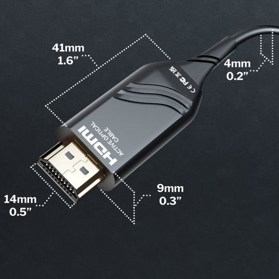 Câble HDMI à Fibre Optique 8K, 8K (classé CL3) Ultra Haute Vitesse 48