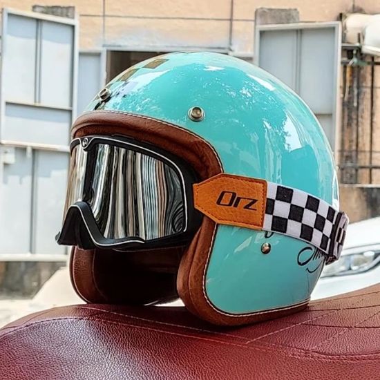 Casque Moto Vintage Demi-Casque Ouvert Avec Lunettes - Style Rétro Cuir