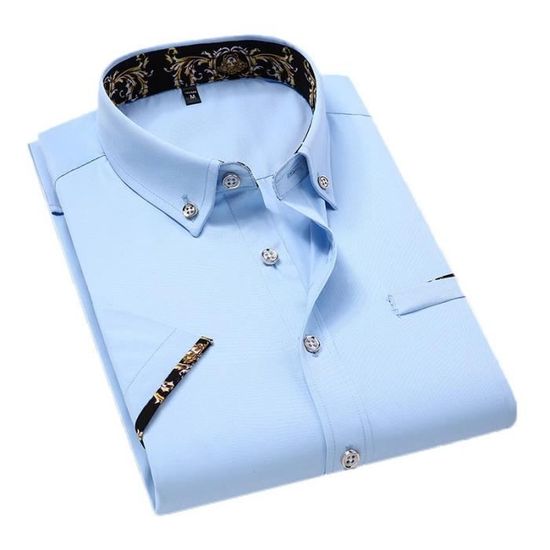 Chemise polo bleue à manches courtes devant et derrière et conception