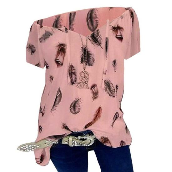 Minetom T-Shirt à Manches 3/4 Pour Femme Tee Shirt Col En V Coupe