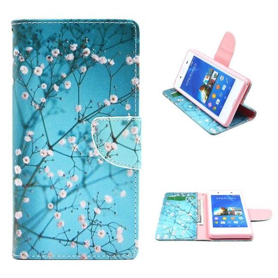 Coque Portefeuille Pour Sony Xperia E3 - Simili Cuir Marron, Fermoir Magnétique, Support Et Fente Carte