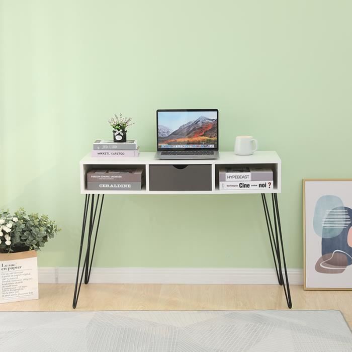 LAIZERE% BUREAU CONSOLE PIEDS EN FER - BLANC + NOIR