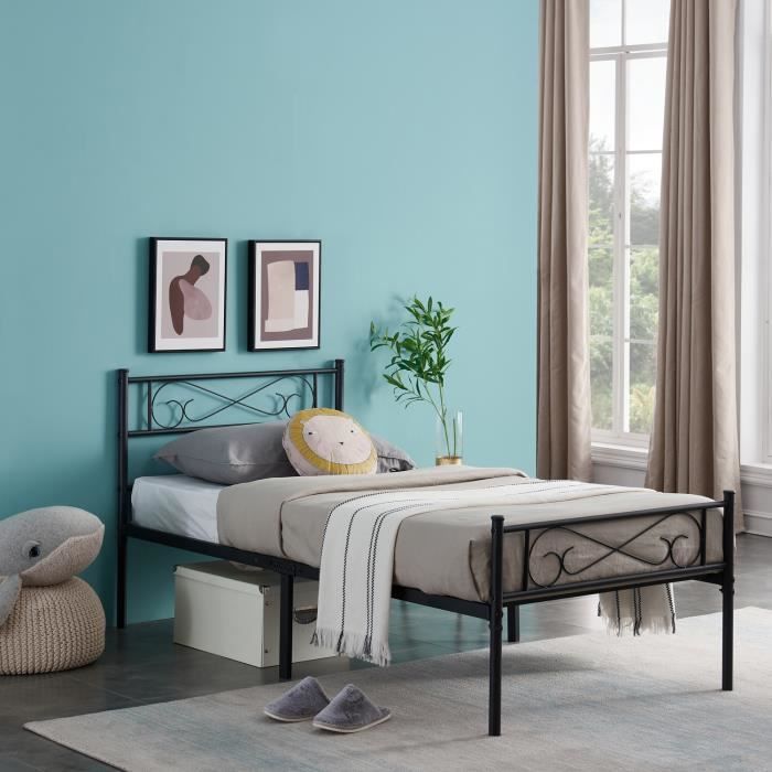 EGOONM Adulte / Lit enfant - Structure Métal - 92 × 197cm - Style et Design Industriel - Noir