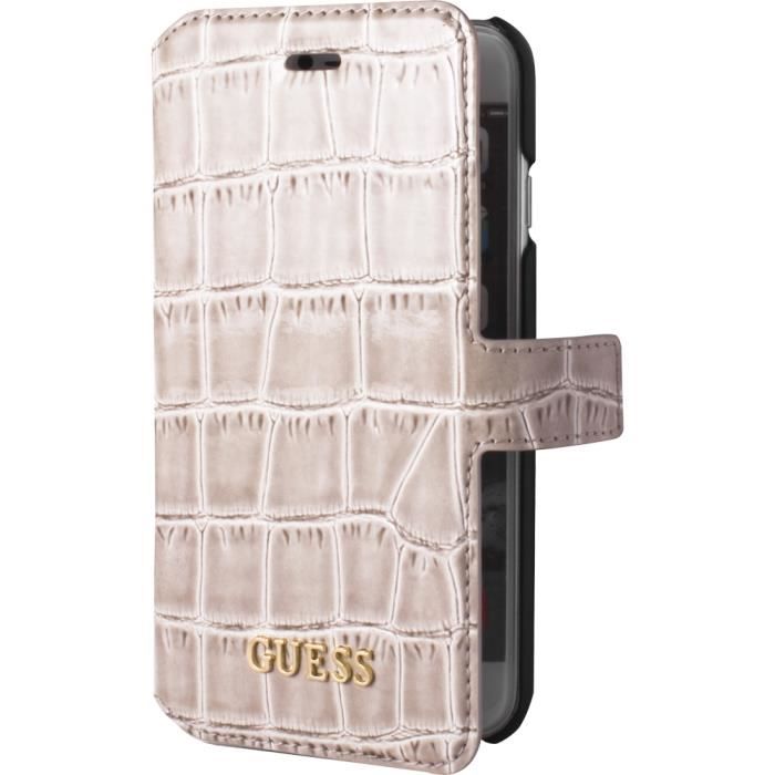 GUESS Etui folio pour iPhone 7 - Beige effet croco