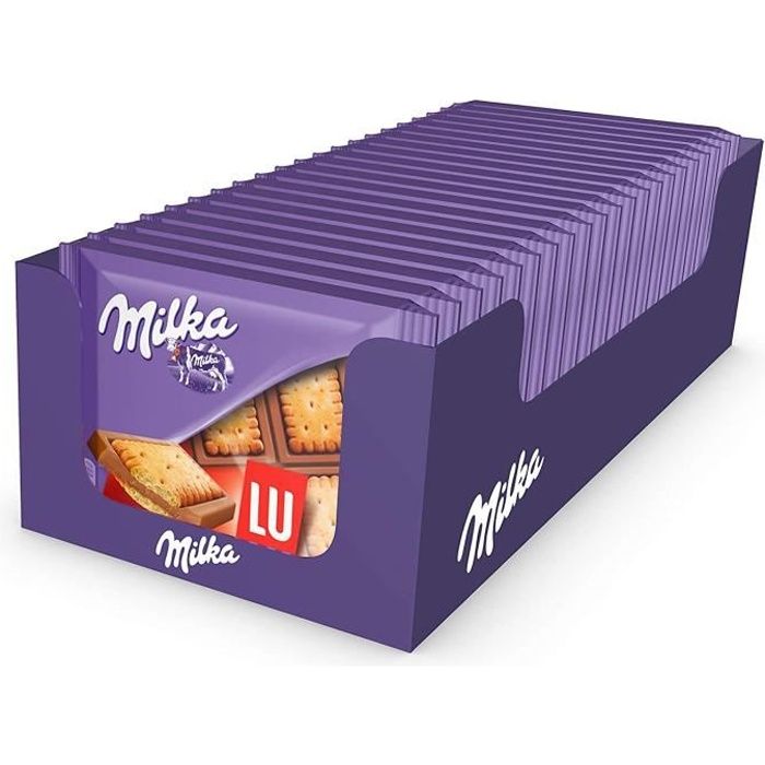Milka LU Pocket - Mini Tablettes de Chocolat au Lait au Biscuit LU - Format Poche Facile à Emporter - Présentoir de 20 Mini Tablette