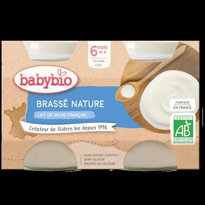 Babybio - Petit Pot Bébé Brassé Nature - Bio - 2x130g - Dès 6 mois