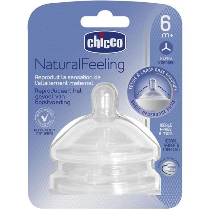 CHICCO Tétine NaturalFeeling droite - Flux repas - 6m+ - x2