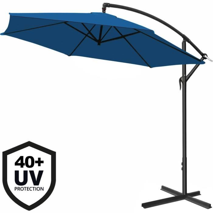 Parasol en aluminium Ø 330 cm BLEU Manivelle Protection UV Pare-soleil