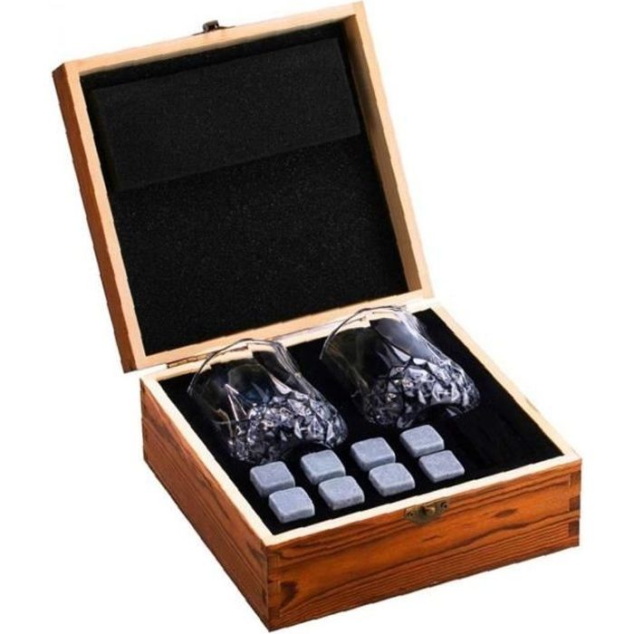 Vin Coffret cadeau Pierres Whisky Coffret cadeau whisky Chilling Rocks avec des lunettes Boîte en bois pour cadeau d'anniversaire