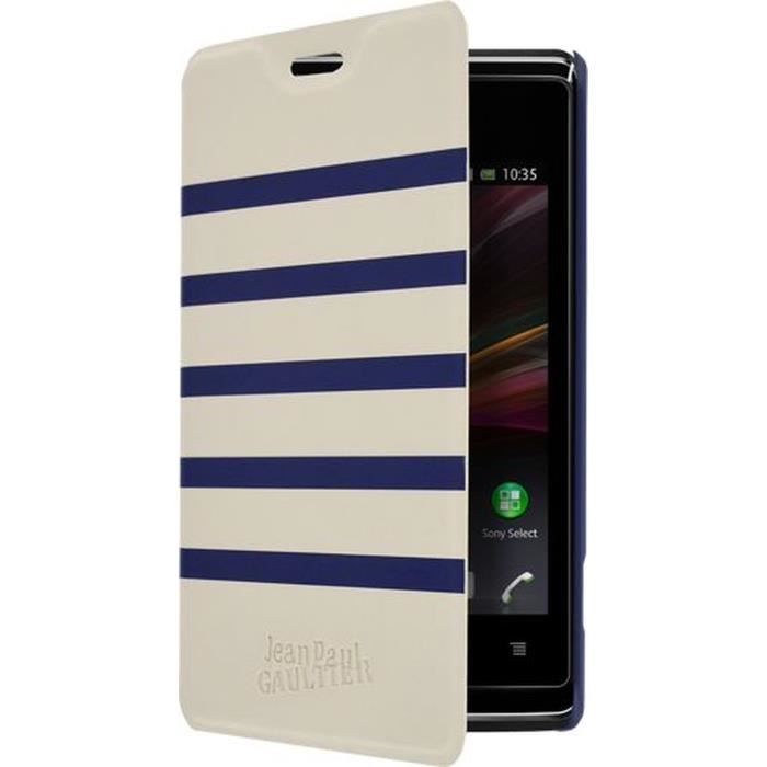 JEAN PAUL GAULTIER Etui folio Marinière blanche et bleue pour Sony Xperia E