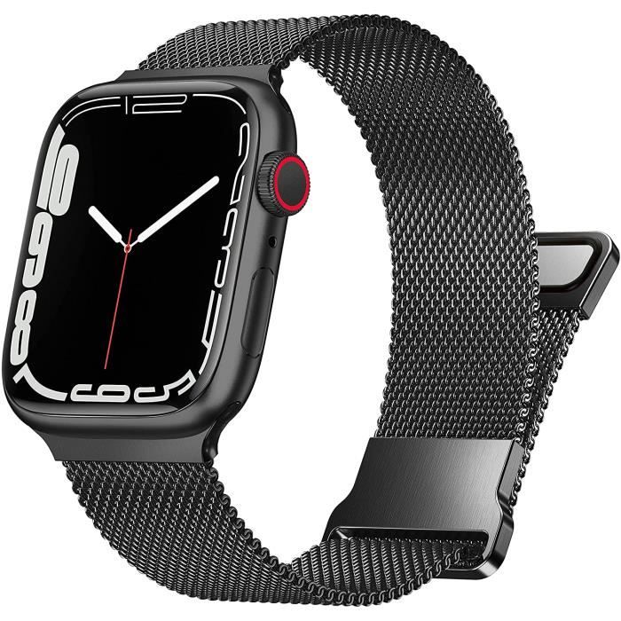 Bracelet compatible avec Apple Watch 42mm 44mm 45mm, Bracelet Magnétique en acier inoxydable avec boucle réglable en métal, Noir