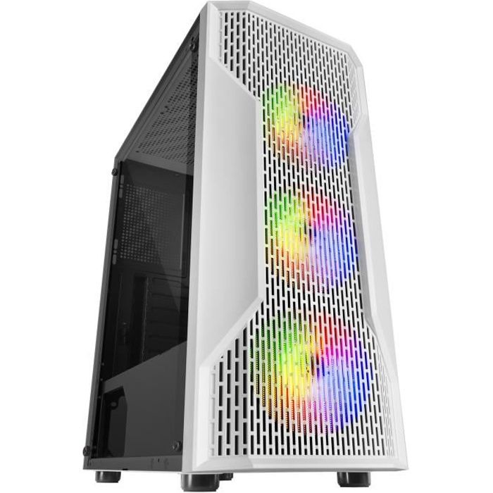 Mars Gaming MCA Blanc, Boîtier PC ATX, 3 FRGB Ventilateurs, Panneau Latéral