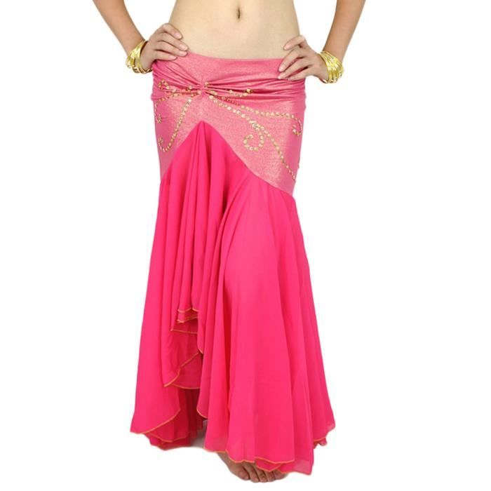 Femme Longue Jupe De Danse Professionnel Arabe Orientale Belly Danse Rose 2 Taille unique