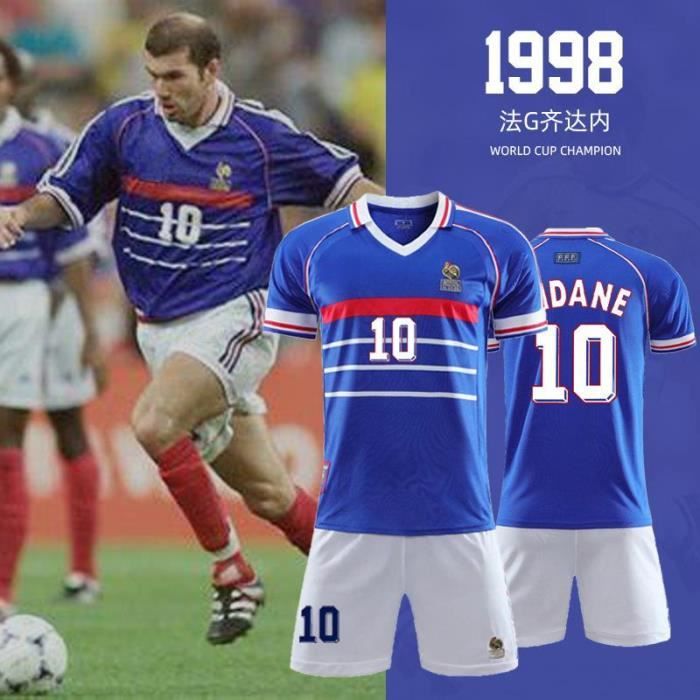 Maillot Zidane France Rétro 1998 France 10 Maillot de Football Zinedine Zidane Football T-Shirt Jersey Set