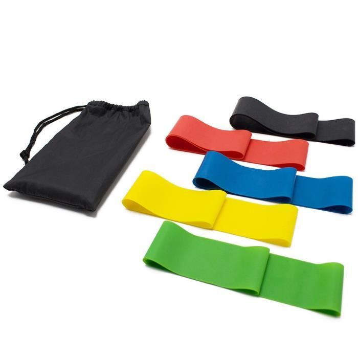 Lot de 5 Bande de Résistance Élastique Fitness en Latex Naturel pour Musculation Pilates Yoga -5 Niveaux de Force-avec Sac de Rangem