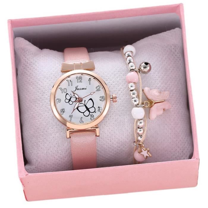 SHARPHY Montre enfant fille - papillon rose mode adolescent - cadeaux pour enfants