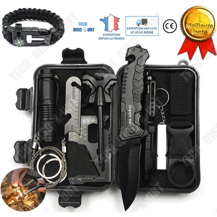 TD® Coffret à outils de survie d'urgence plein air camping boîte matériel sauvage forêt ensemble multifonctionnel randonnée aventure