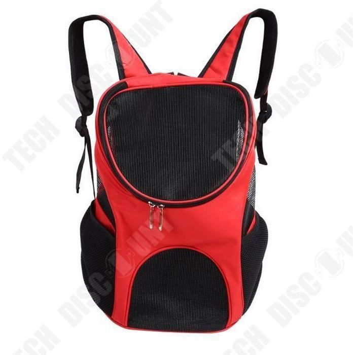 TD® Sac à dos Transport pour Chien Chat Animal Rouge Aération Bonne Qualité Double Fermeture Sécurité Garantie Maille Nylon Polyeste