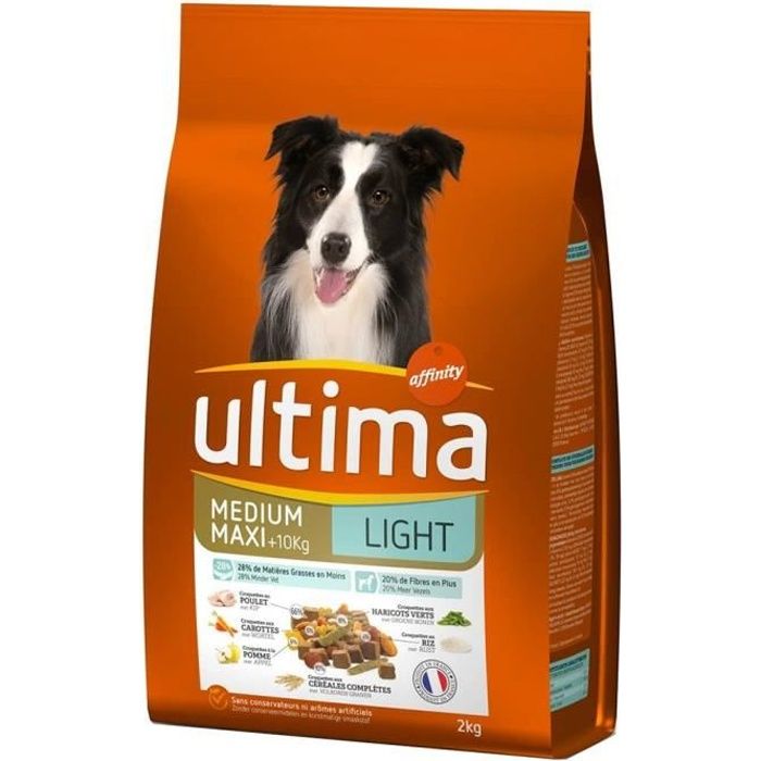 Ultima Croquettes Light Chiens Adult Medium Maxi +10 Kg Poulet Riz Format 2Kg (lot de 3)