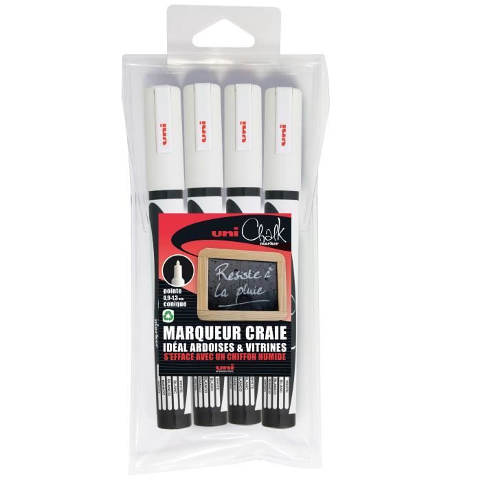 Etui de 4 marqueurs craie Pte conique fine CHALK Marker PWE3MS-4 0,9 - 1,3mm Blanc