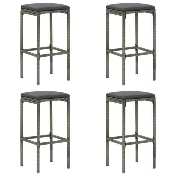 WIPES Tabourets de bar avec coussins 4 pcs Gris Résine tressée
