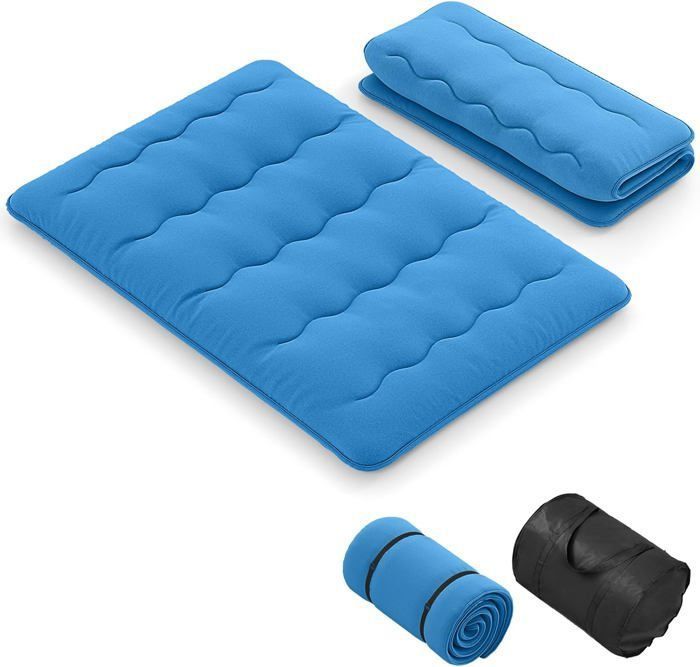 GOPLUS Matelas Futon Japonais 2 Personnes 140x200CM-Lit de Couchage Enroulable de Sol et Portable avec Sac de Transport Bleu