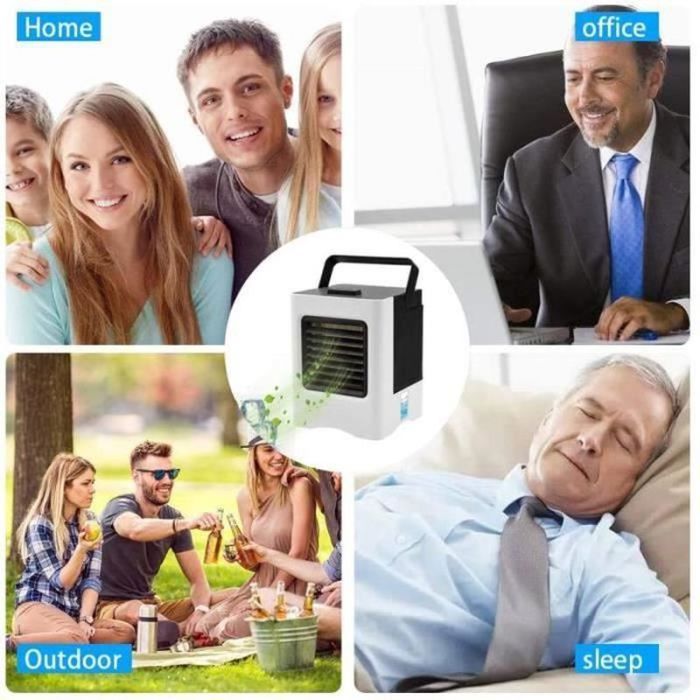 Mini Climatiseur Mobile 880ml 4 En 1 - Rafraîchisseur D'Air Portable 3 Vitesses Silencieux Blanc
