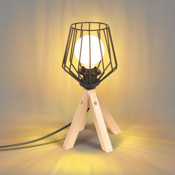 WOTTES Lampe De Chevet En Bois à Trépied E27 Abat-Jour En Métal Lampe Chevet Rétro Lampe De Table 2pcs Pour Salon Bureau