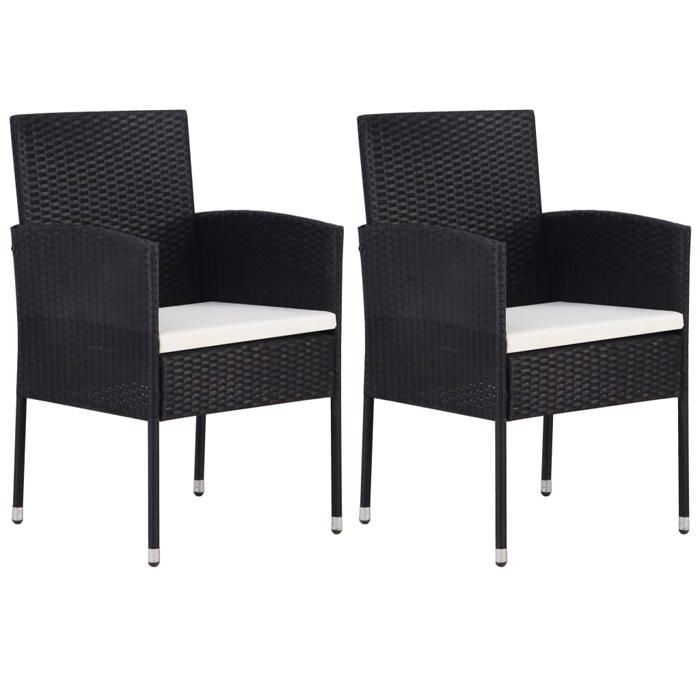 vidaXL Chaises de jardin coussins blanc crème 2pcs noir résine tressée siège de jardin chaise de balcon chaise à dîner de 318704