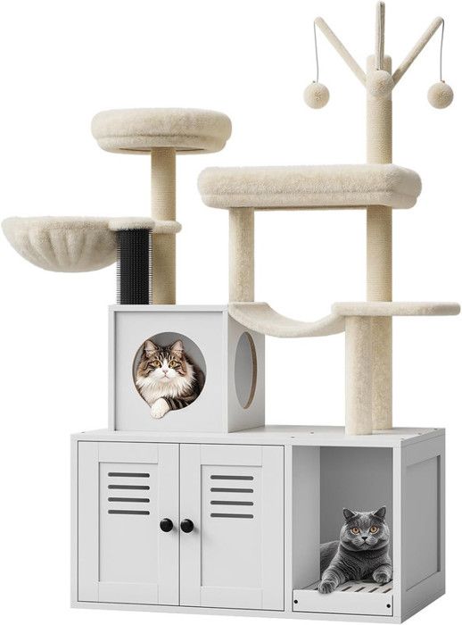 Meilleurs prix pour Arbre à Chat avec Maison de ToilettesTour de Jeu Moderne 2-en-1 Niche pour Chat de avec Chache-litière Poteaux à Grifferblanc