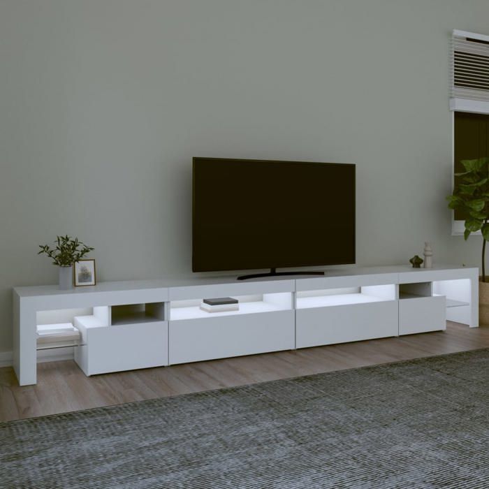Meuble TV - Table TV - avec éclairage LED - blanc - 290x365x40 cm M4278