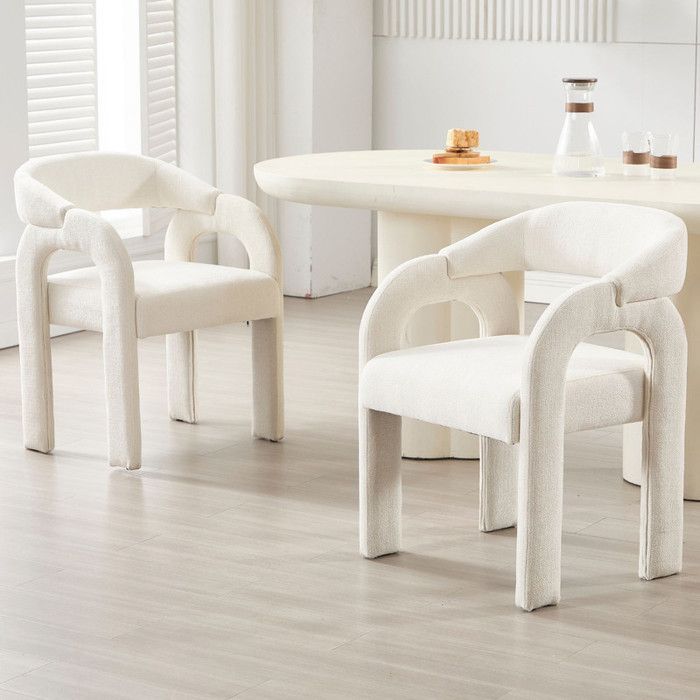 Ya-Home Chaise de Salle à Manger Lot de 2 Chaise Salle à Manger en Chenille Chaise de Cuisine Moderne avec Dossier Incurvé Blanc
